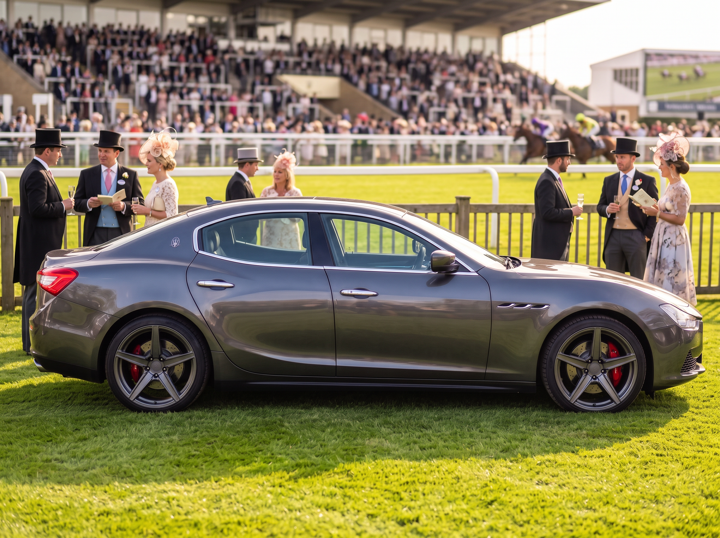 The Maserati at a racecourse